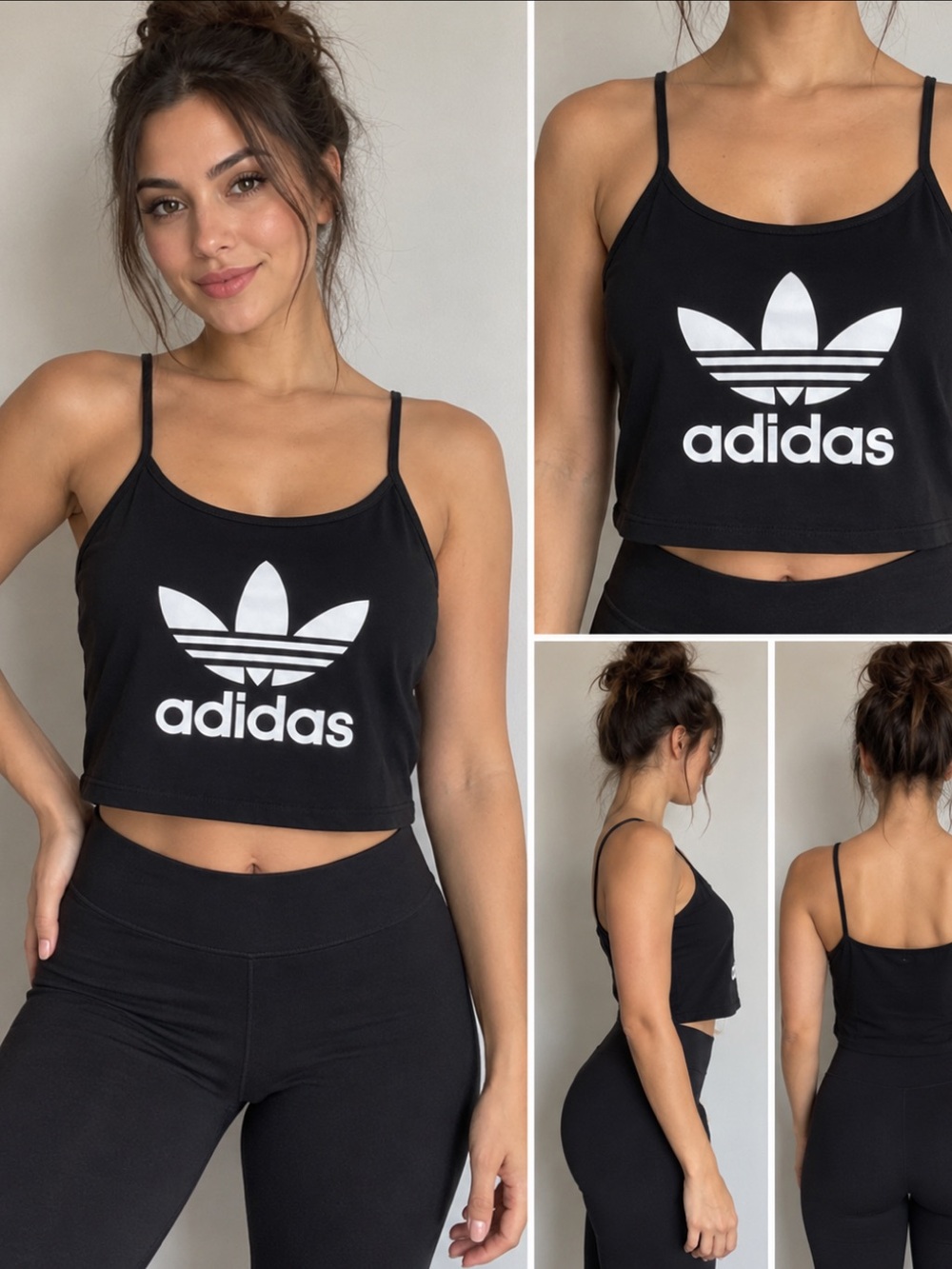 adidas Originals Women’s XL Black Trefoil Logo Strappy Crop Tank Top